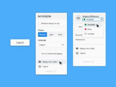 Sprint Iterations dropdown logout menu status