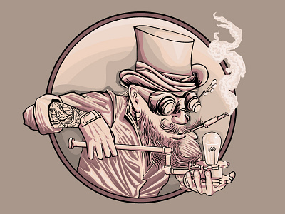 The Tinkerer illustration inventor lightbulb steampunk tattoo tinker top hat vector
