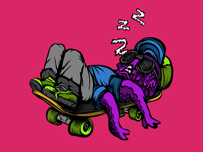 Sleep adobe design illustration illustrator monster skateboard vector
