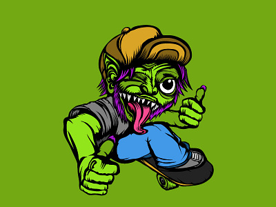 Wink adobe design illustration illustrator monster skateboard vector
