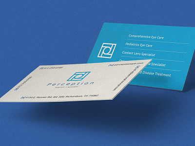 Perception Eyecare + Eyewear branding business cards cards layout logo print