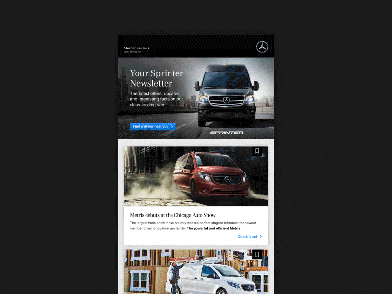 Mercedes-Benz Vans Newsletter ae animation digital email layout newsletter responsive sketch ui userexperience web webdesign