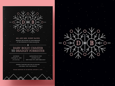 Winter Wedding Invite illustration invitation invite logo print snow snowflakes stroke vector wedding winter