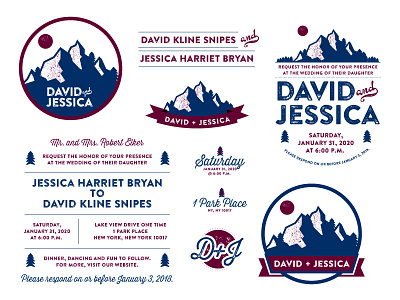 Mountain Wedding illustration invite texture typography vector wedding