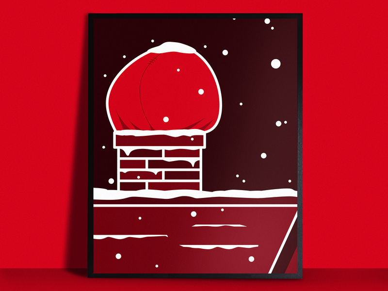 Santa Down the Chimney Poster chimney christmas illustration illustrations print red santa simple vector