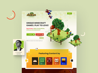 Minetree Game Landing Page game icon illustration landing logo minecraft minetree ui ux voxel webpage