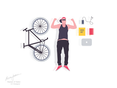 Ariel View book cap cycle goggles icon illustration jeans macbook man mobile phone shoes