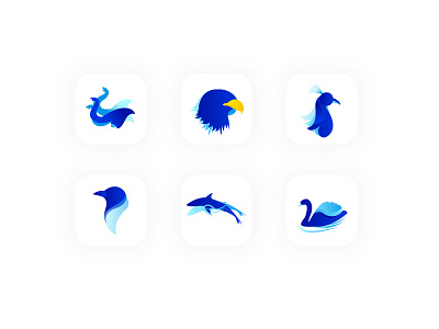 Animal Icon Set animal birds eagle elephant illustration minimal peacock shark swan whale