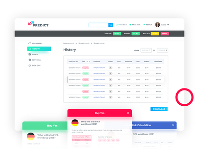 Predict Web account calendar chart dashboard graphs payment plans profile sales settings task usermanagement