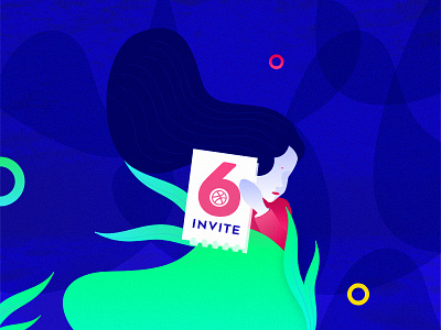 6 Dribble Invite draft dribbble girl giveaway illustration invitation invite nature night plants six
