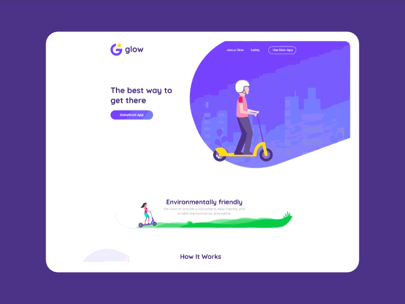 Glow App animation app branding business design flat icon idea illustration logo rental scooter type typography ui ux vector web website