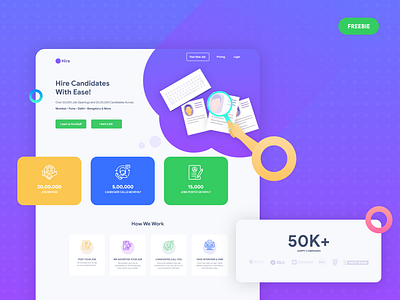 Hire Job Portal Landing Page Freebie career employer dashboard job board job listing job portal job posting job recruitment job seeker job site jobs