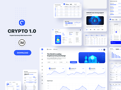 Crypto Currency Web Starter UI Kit bitcoin blockchain coin currency crypto currency currency digital currency exchange exchange currency ico illustration ios kit litecoin mining online wallet responsive ui ux web