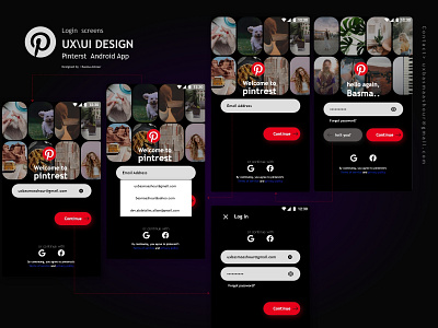 Case study ( login screens) for pintrest mobile App ai android app design appdesign casestudy login ml pinterest prototype redesign ui userjourney ux