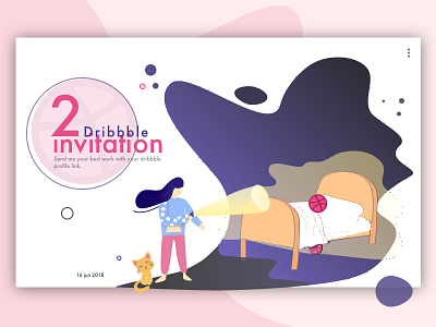2 dribbble invites 2d illustration dribbble girl illustration invitation sketch