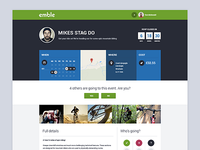 Emble Event Page app calendar countdown emble event flat map ui ux web