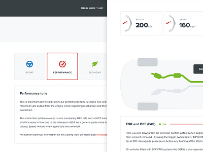 Performance tune button car dashboard dial form menu option select selection ui web