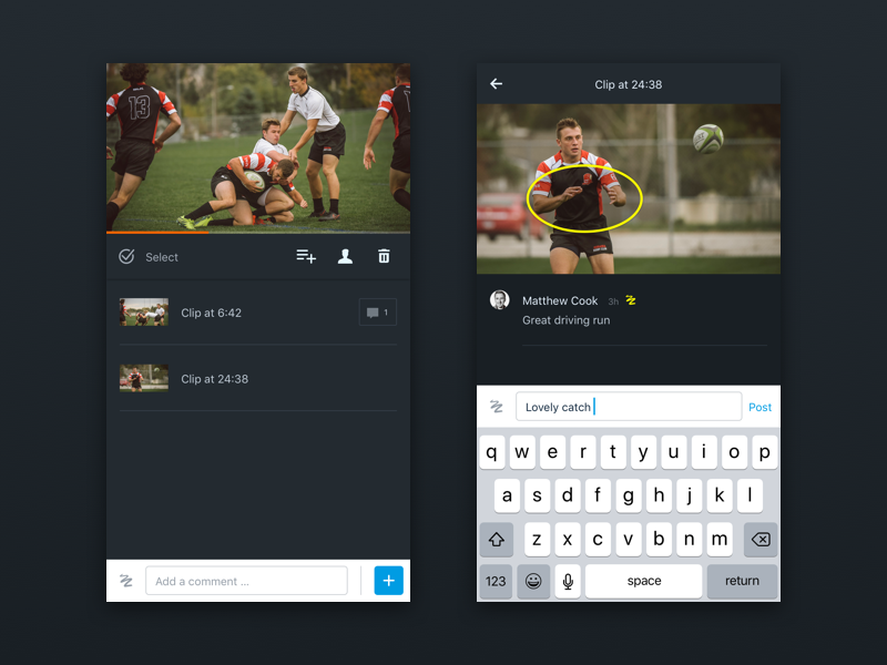 Hudl Video Experience - iOS sport rugby drawing comment annotation analysis video ui ux ios