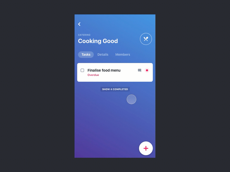 Task Interaction blue interface design chat event app animation task interaction ios mobile ui
