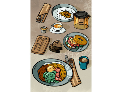 Saturday breakfast 2d art cartoon illustration meal procreate