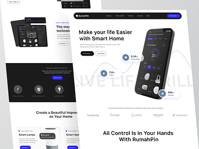 RumahPin - Smart Home Landing Page design home automation home control home monitoring household iot landing page remote control smart app smart device smart home smart home platform technology temperature thermostat ui ui ux ux webdesign website