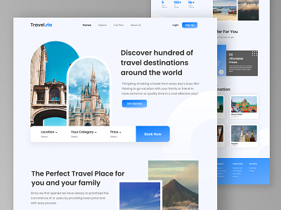 Travel.ria - Travel Landing Page booking branding dashboard design destinations landing page travel ui user experince user interface ux vacations web design website