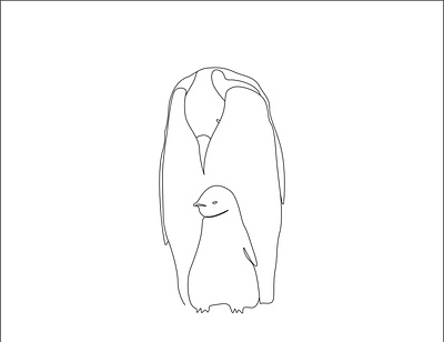 Penguin and penguin baby one line art color line art continuous line continuous line art cute penguin flower line art graphic design illustrator design minimalist line art one line art one line drawing portrait art