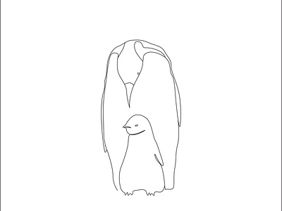 Penguin and penguin baby one line art