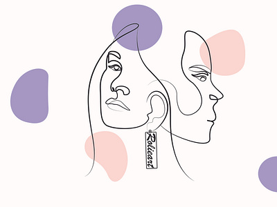 couple abstract face line art with color