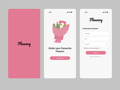 Flowers app onboarding ecommerce figma flowers mobile onboarding pink shopping sign up splash ui uidesign
