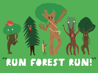 Run Forest Run! anthropomorphism ent forest forest gump illustration lord of the rings parody print run forest run trees vector