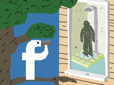Facebook Vs. Privacy (2012) app cheeky editorial exposed facebook humour icon illustration peak privacy shower vector