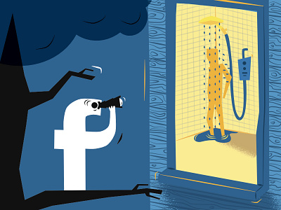 Facebook Vs. Privacy Remastered (2015) 2015 blue clean design editorial facebook humour illustration monochrome privacy remastered vector