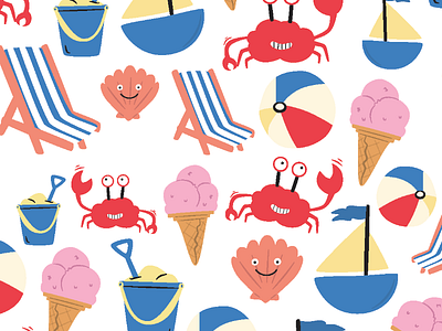 Beach Repeat Pattern awesome beach boat cartoon childrens colorful colour illustration summer vector