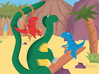Dino-see-saur children colours dino dinosaur illustration playground swing vector