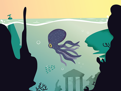 Underwater Jungle 2d animals colour game greece illustration island landscape octopus tropical vector vivid