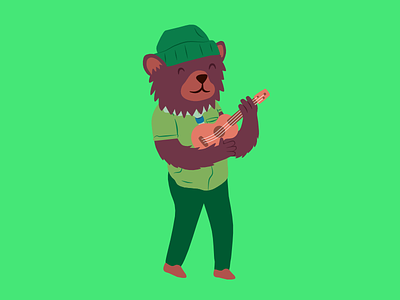 Ukulele Bear bear camping childrens cute fire green illustration scout ukulele