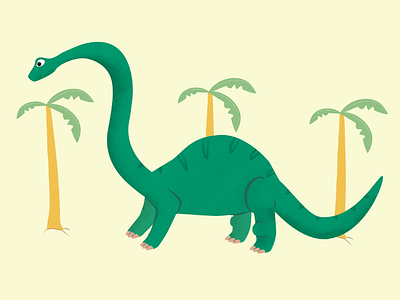 Brontosaurus brontosaurus children book illustration cute dino dinosaur dinosaurs green vector yellow