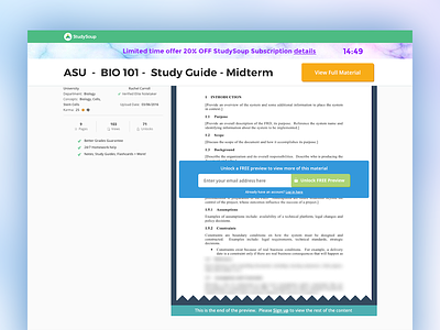 StudySoup On-Scroll public facing details page UI - desktop college study-guide studysoup ui ux web-design