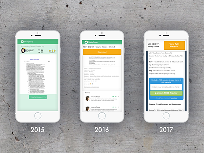 Mobile evolution of the StudySoup material page cro mobile studysoup ux ux ui