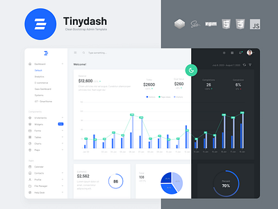 Tinydash Clean Bootstrap Admin Template - Cover Design admin template bootstrap dashboard design dashboard template dashboard ui design e commerce template