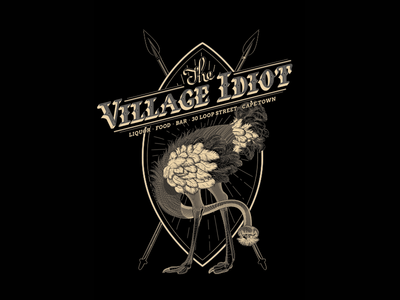 The Village Idiot illustration logo ostrich