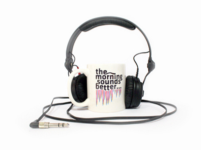 The morning sounds better... With you! coffe headphones morning mug music smile sound start