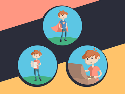 Radruga boy flat game icon illustration landing page map superman treasure web website