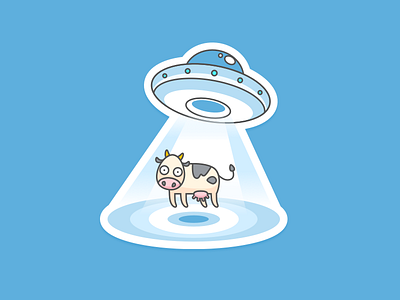 I Want to Believe character cow flat illustration levitation light night sticker ufo