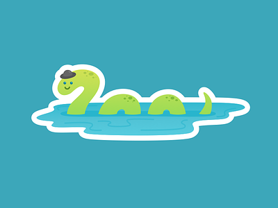 Nessie character flat hat illustration lake loch monster ness nessie smile sticker water