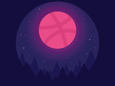 Dribbble Moon ball dribbble flat forest illustration moon night sky stars sticker