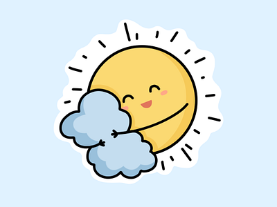 Sun character cloud cute design emotion flat illustration line smile sticker sun