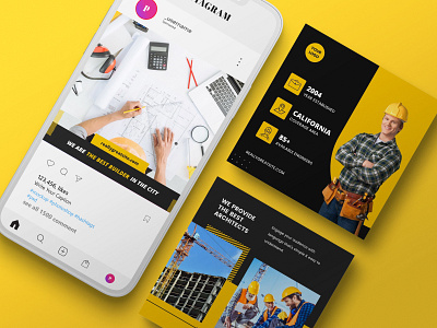 Canva - Modern Construction Company Instagram Template builder canva contractor