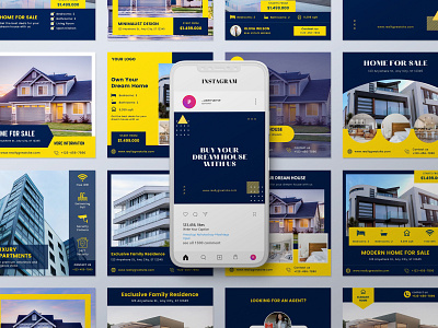 Real Estate Property Promotion Instagram Template agent blue building canva instagram template loan yellow